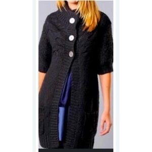 Free People Chunky Cable Knit Cardigan Black Sweater Long Pockets Boho Large